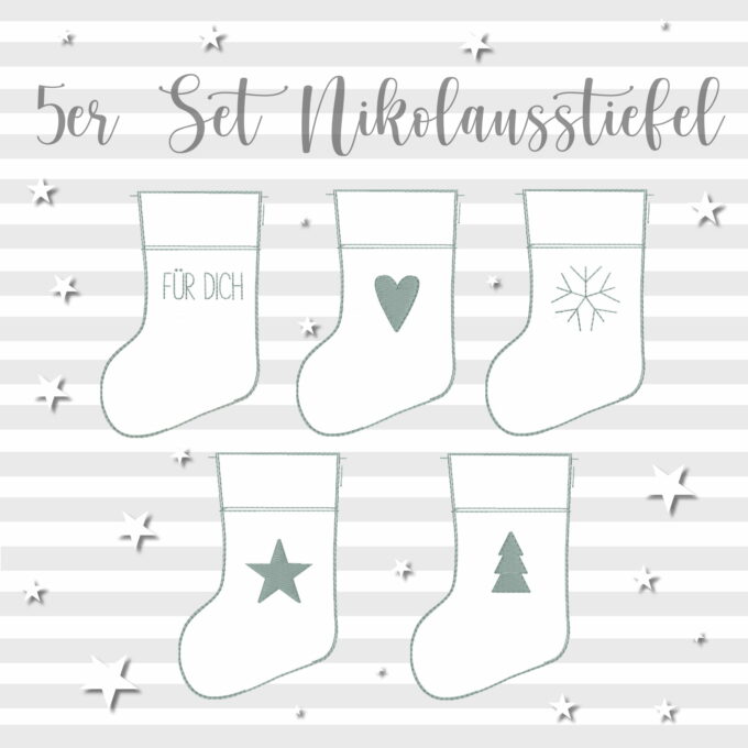 Stickdatei Nikolausstiefel 10x10 Embroidery Design Santa Clause 10x10 5er Set
