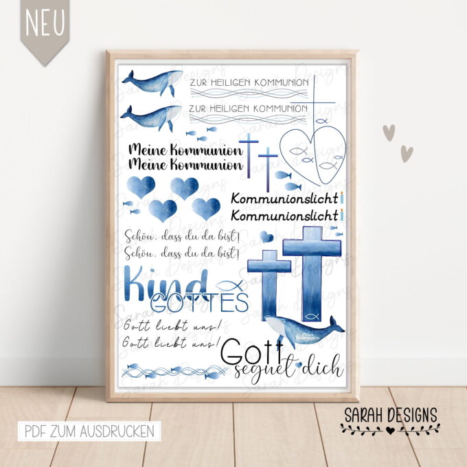 Kommunion | PDF Druckvorlage | 16 Dateien PNG Format | Gott Kirche