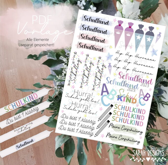 Schulkind | Einschulung Druckvorlage | Geschenkidee PDF PNG | 14 Dateien