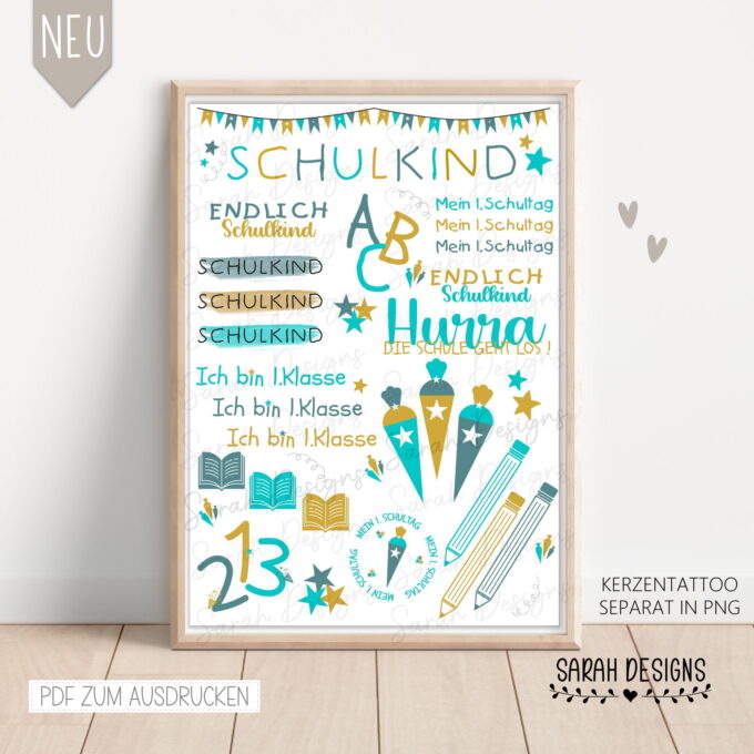 Schulkind | Kerzen Tattoo | Druckvorlage | PDF PNG | 31 Dateien