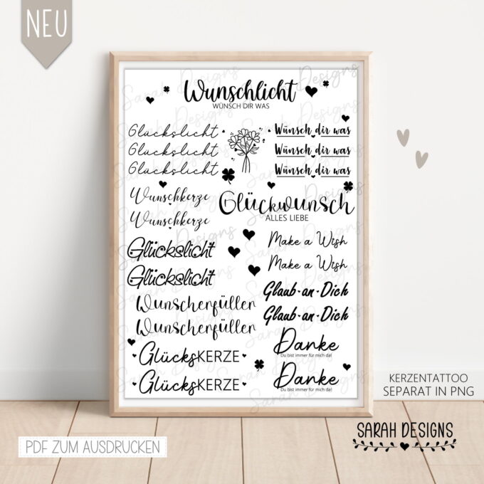 Wunscherfüller | Kerzen Tattoo | Make a Wish | Dekoidee Bastelidee | 14 Dateien PNG & PDF