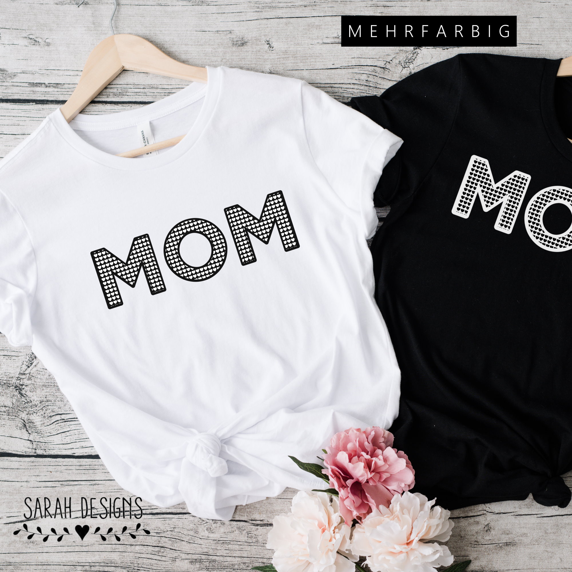 Plotterdatei MOM mit Herzen zweifarbig plotten Plottervorlage Mama Mutti Mami Schriftzug Shirt mehrfarbig plotten Cutting file MOM