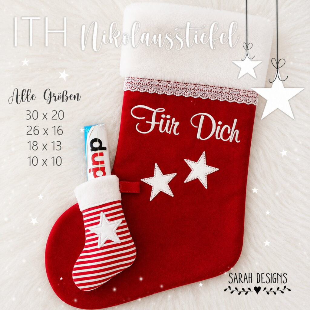 Stickdatei Stiefel Nikolaus XL großes set 10x10 bis 30x20 Maschinensticken sticken ITH Datei Weihnachten