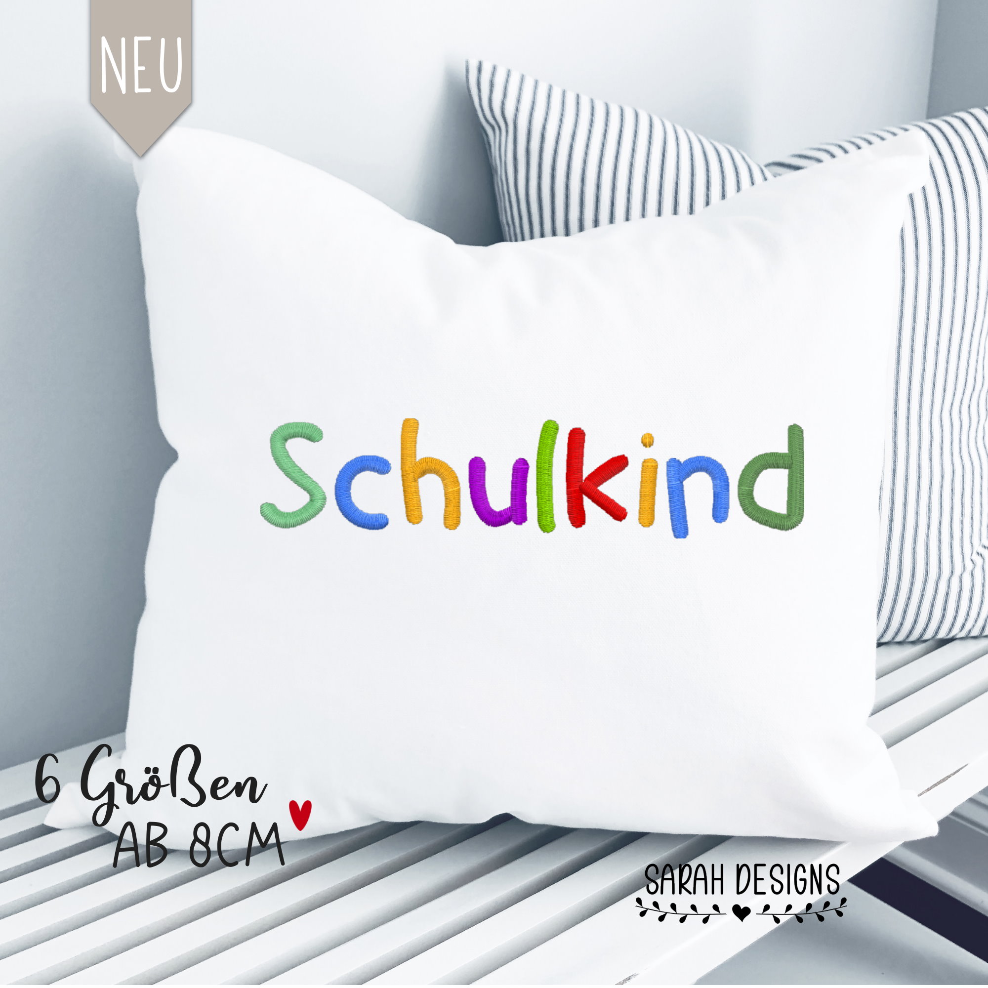 Stickdatei Schulkind 6 groessen ein preis Schriftzug Sticken Stickvorlage embroidery Design Brother Stickmaschine Geschenk Einschulung Kissenhuelle