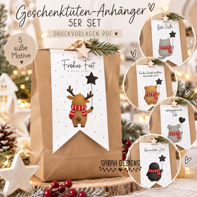 5er Set Geschenktütenanhänger | Druckvorlage PDF | DIN A 4