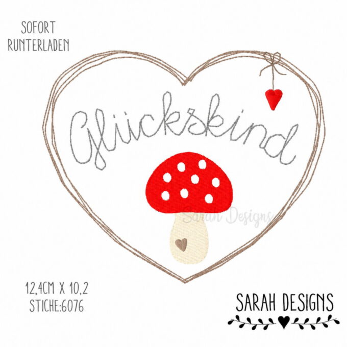 Stickdatei – Glückskind | Geschenkidee Kinderkissen | – 18×13