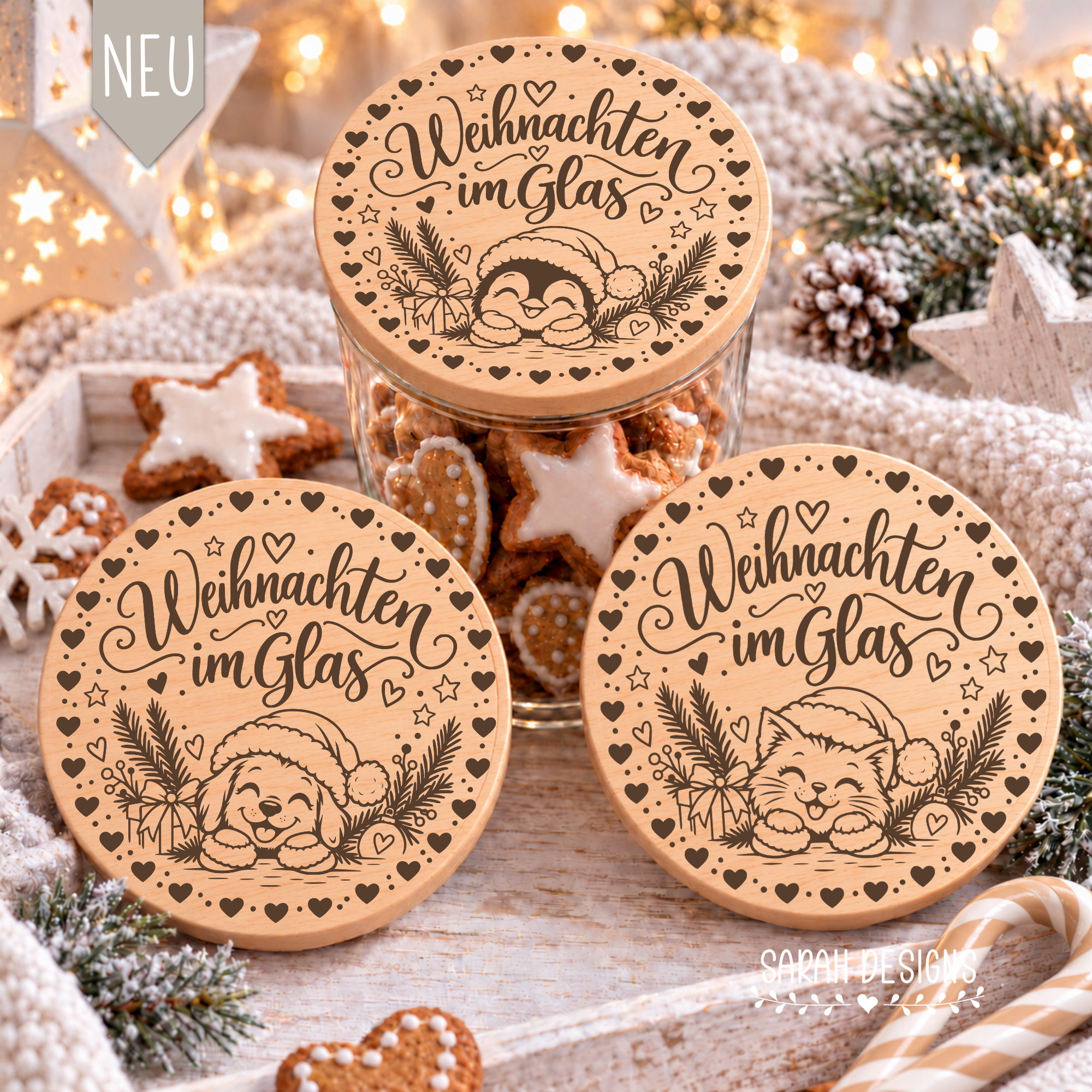 Datei Lasern X Tool SVG Weihnachten im GlasHolzdeckel lasern Nikolaus Advent Geschenkidee 3 Tiere zur Auswahl plotten drucken basteln