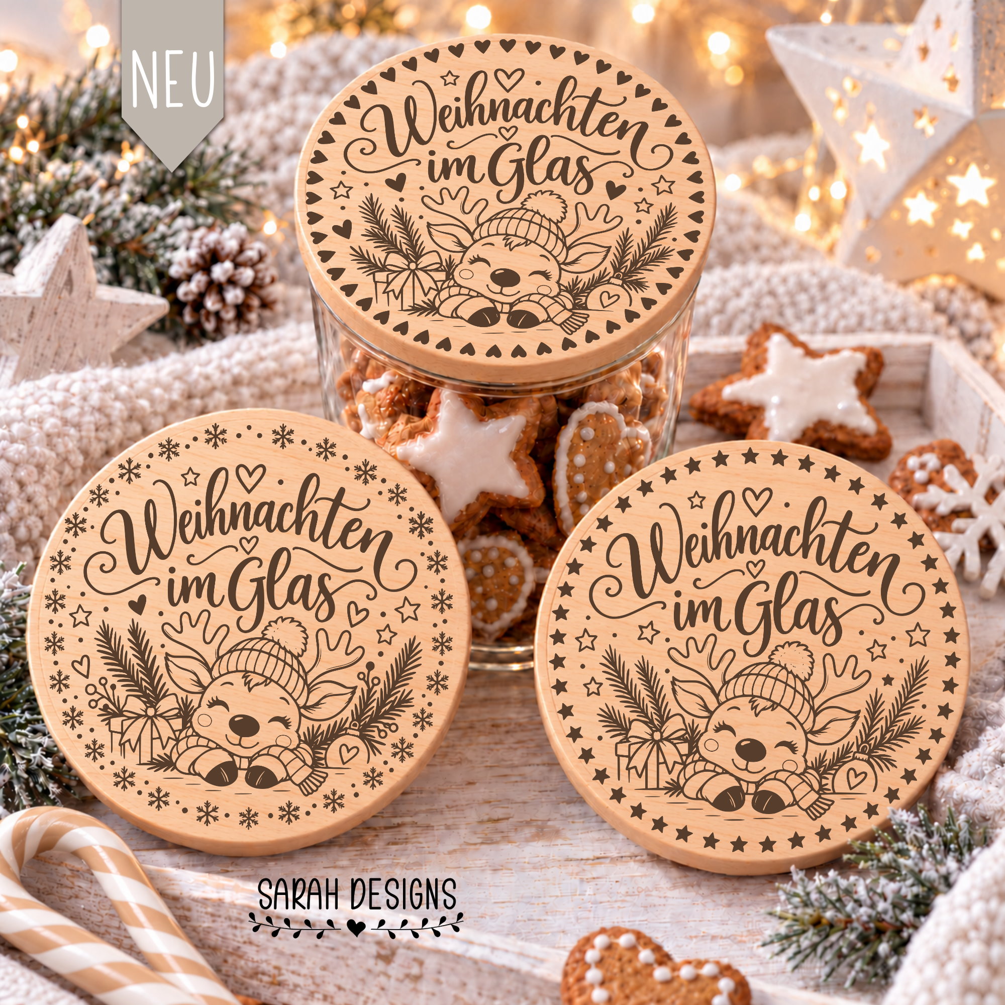 SVG Laser Datei Rentier Weihnachten im Glas mit Holzdeckel Lasern drucken basteln geschenkidee Weihnachten