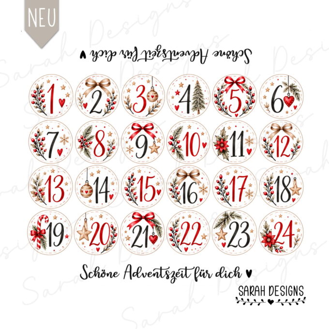 Geschenkverpackung | Adventskalender to go | 24er Set | Druckvorlage PDF Zahlen rot grün
