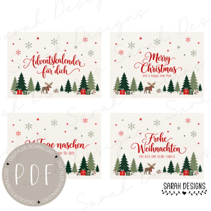 Geschenkverpackung | 4er Set | 24 Tage naschen | 24er Set Schokolade Toffifee | Druckvorlage PDF
