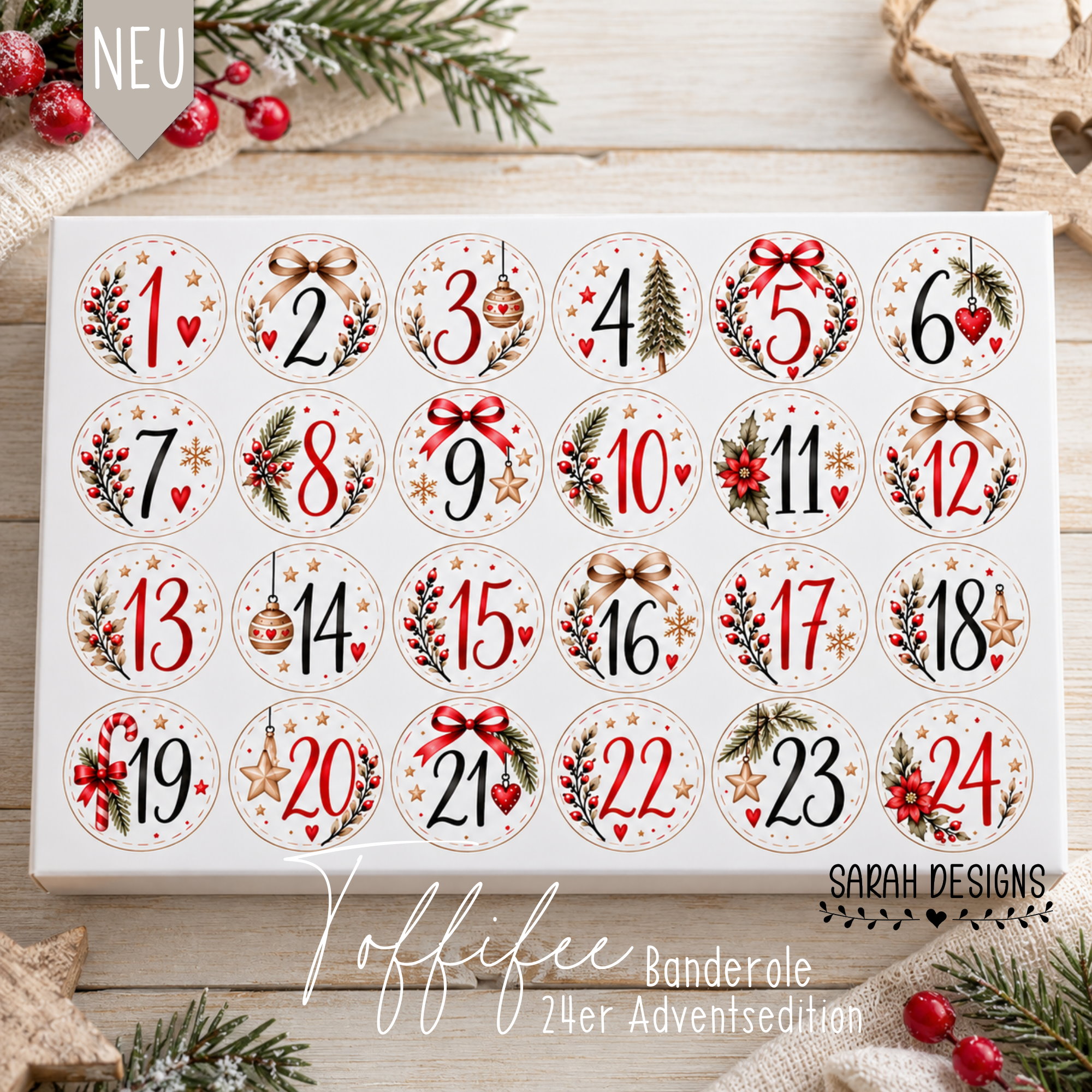 Toffifee Banderole Druckvorlage Druckdatei PDF DIN A4 Adventskalender Schokolade Geschenkidee Weihnachten
