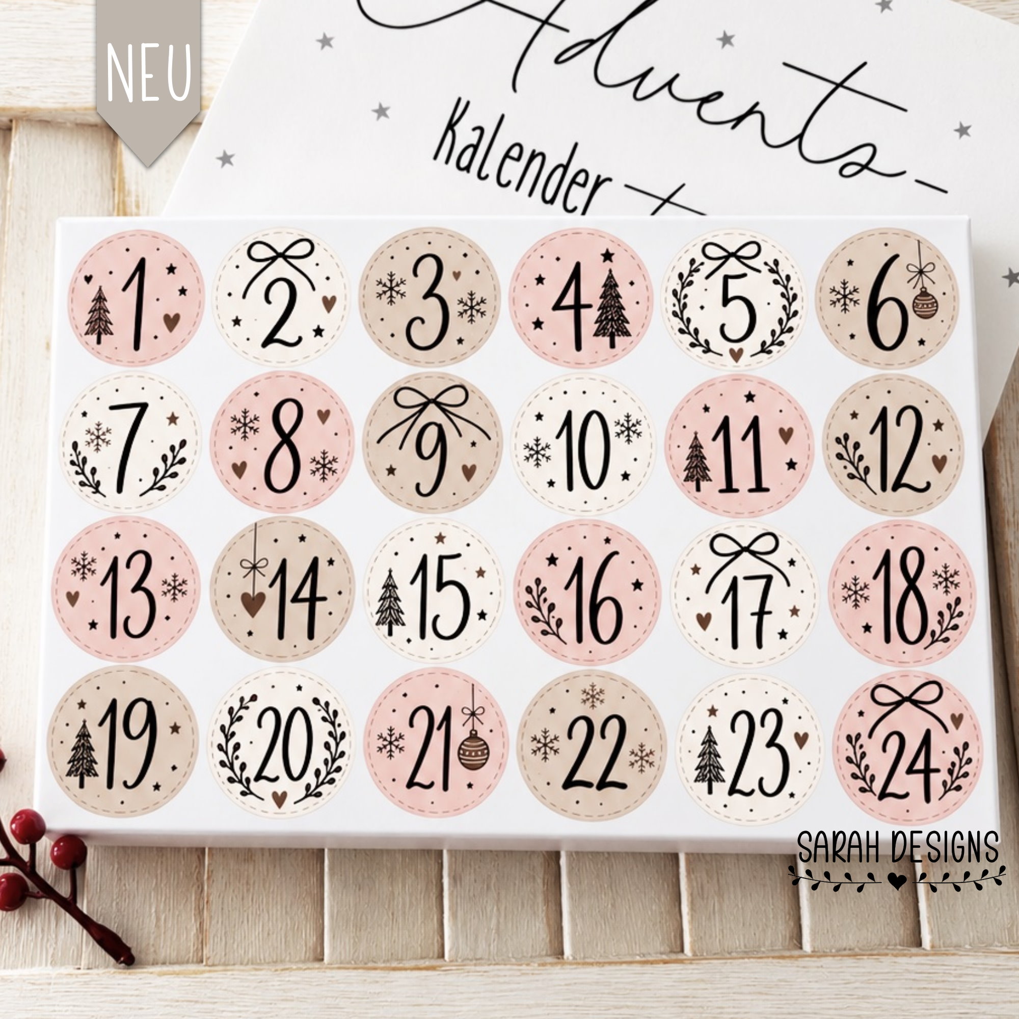 Toffifee PDF Adventskalender Zahlen Geschenkidee Advent Weihnachten ausdrucken Druckvorlage altrosa beige