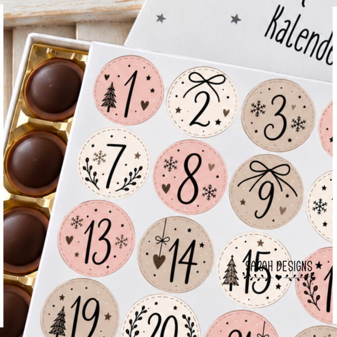 Geschenkverpackung | Adventskalender to go | 24er Set | Druckvorlage PDF Zahlen altrosa,beige