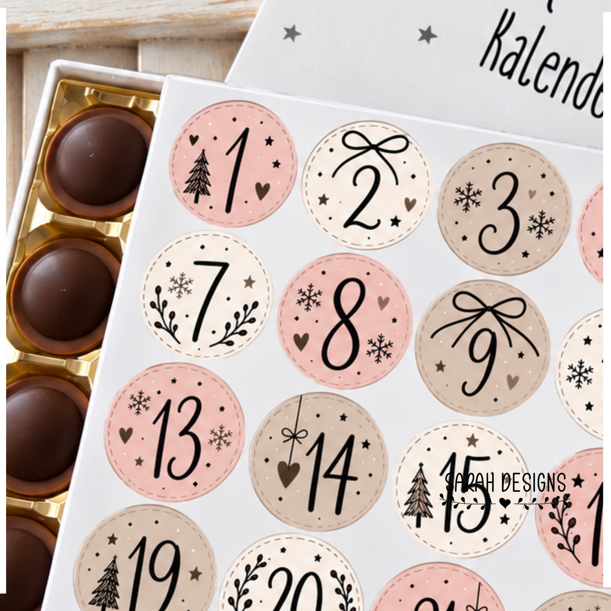 Geschenkverpackung | Adventskalender to go | 24er Set | Druckvorlage PDF Zahlen altrosa,beige – Bild 2