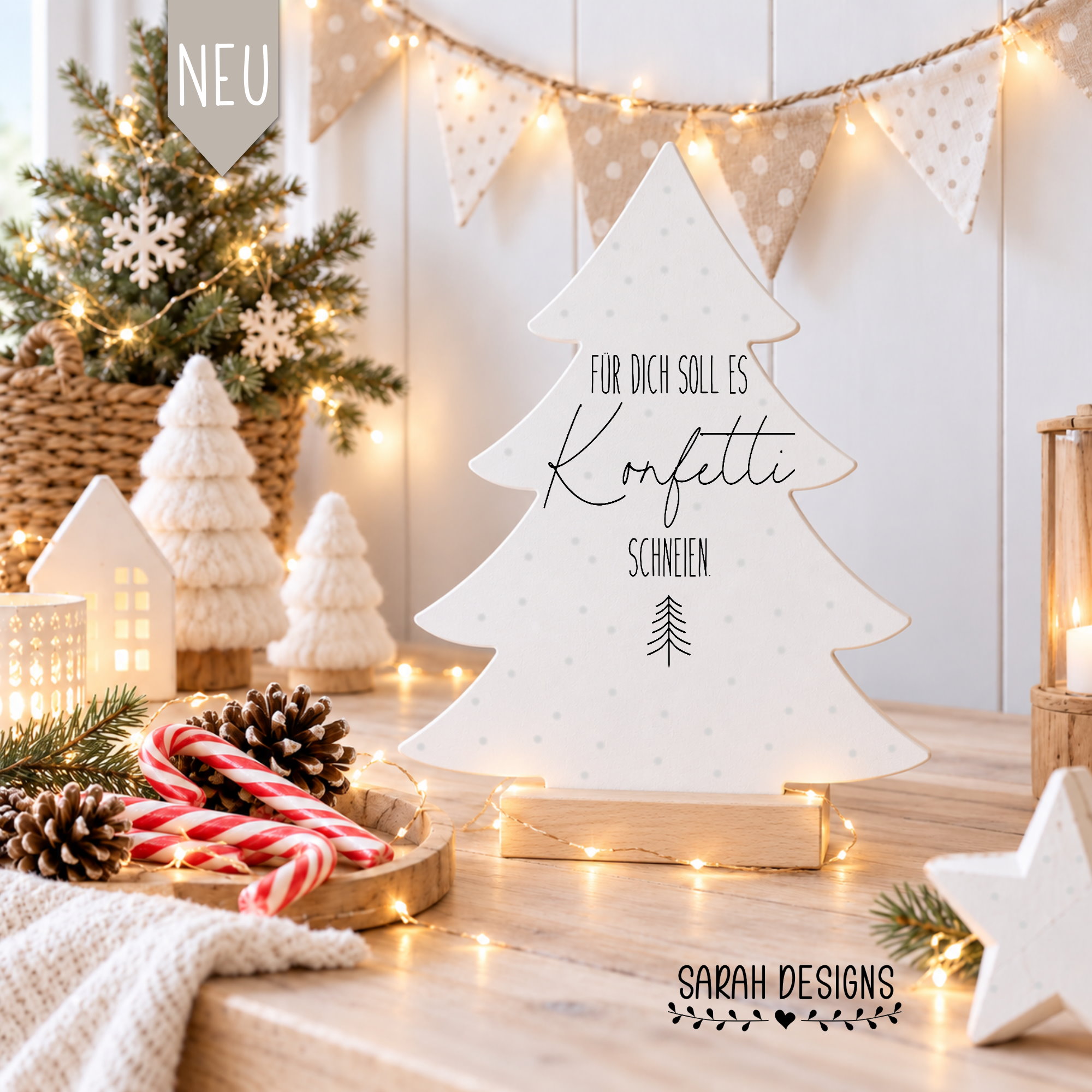 Vorlage Konfetti Plotten lasern drucken SVG DXF PNG Weihnachten Advent Geschenkidee Tannenbaum Holz weiss Hygge Cozy Home